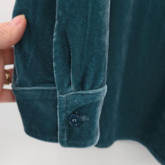 Soft Surroundings NWT velvet boyfriend button down tunic top Size L teal stretch - Picture 3 of 8